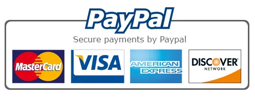 Secure payment methods accepted: PayPal, Visa, Mastercard, American Express, Discover